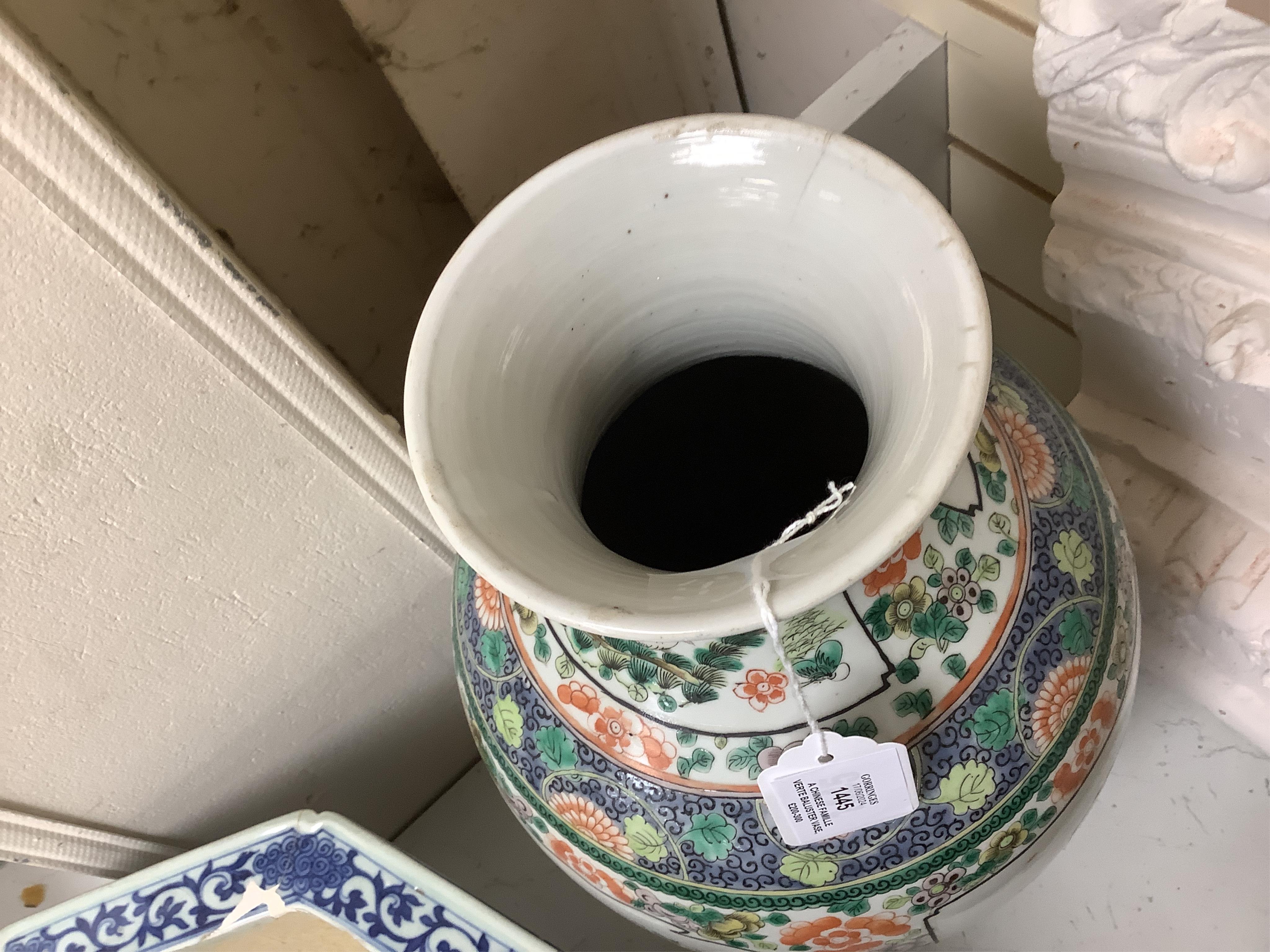 A Chinese famille verte baluster vase, Guangxu period, 45cm